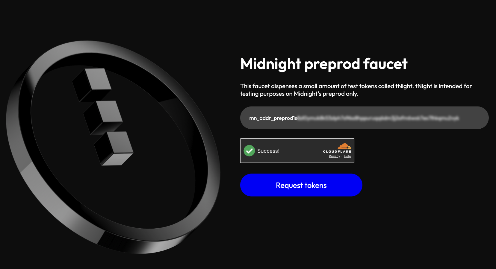 Midnight preprod faucet
